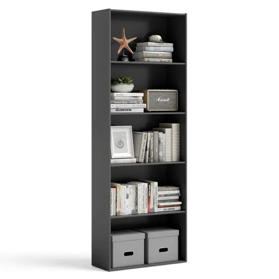 Costway 5-Shelf Storage Bookcase Modern Multi-Functional Display Cabinet Furniture Black/White/Walnut {9}