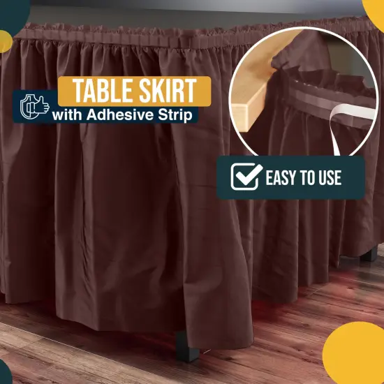Ruffle Disposable Table Skirt 14 Ft Long Pleated Table Skirts with Adhesive Strip &ndash; Fits 6ft+ Rectangle or Round Tables &ndash; Ideal for Birthday Parties, Gender Reveal, Baby Showers & Event Decorations 6 pack by Exquisite Brown {3}