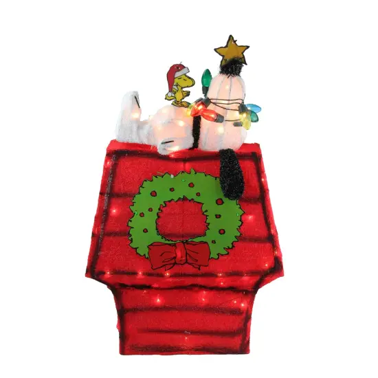 Northlight Lighted Snoopy on Dog House Outdoor Christmas Decoration - 18" - Clear Lights Red {4}