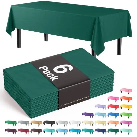 Exquisite 6-Pack Premium Plastic Tablecloth 54in. x 108in. Rectangle Plastic Table Cover Dark Green {1}