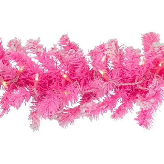 Northlight Pre-Lit Artificial Flocked Pine Christmas Garland - 9' - Pink - Clear Lights {7}