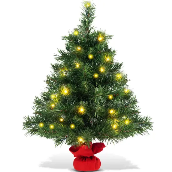 Costway 2 FT Pre-Lit Tabletop Fir Artifical Christmas Tree Led Lights {1}