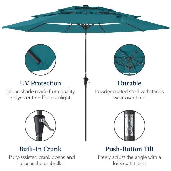 Best Choice Products 10ft 3-Tier Patio Umbrella, Market Sun Shade w/ Tilt Adjustment, Easy Crank Cerulean {6}
