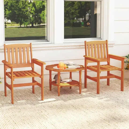 Costway Patio Chairs Set of 2/4 Outdoor Wooden Dining Chairs with Inclined Backrests {6}