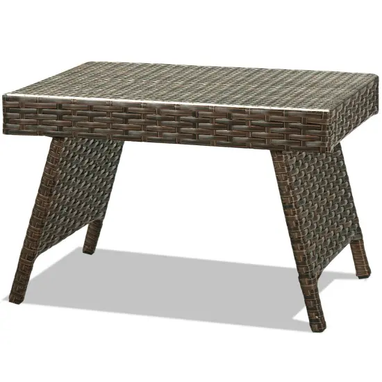 Costway Patio Folding Wicker Side Coffee Table Poolside Garden Lawn Bistro Furniture {2}