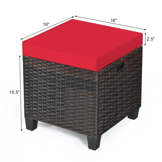 Costway 2PCS Patio Rattan Ottoman Cushioned Seat Foot Rest Coffee Table Red {4}