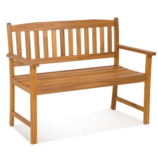 Costway Patio Acacia Wood Bench 2-Person Slatted Seat Backrest 800 Lbs Outdoor Natural {4}