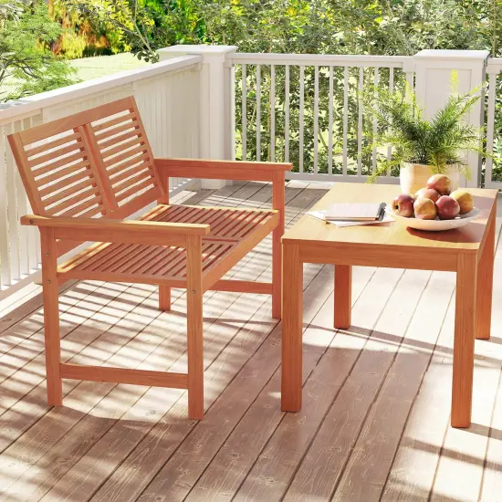 Costway 2-Person Patio Bench with Slatted Backrest and Seat Garden Loveseat Chair Furniture {4}