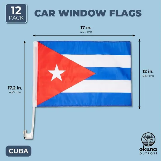 Okuna Outpost Cuba Car Flags with Window Mount Clip (12 x 17 Inches, 12 Pack) Blue {2}