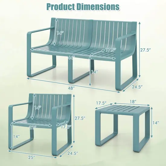 Costway 5 PCS Patio Furniture Set with 1 Loveseat 2 Patio Chairs & 2 Side Tables Blue/White {3}