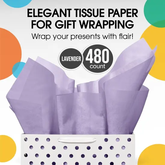 Tissue Paper for Gift Bags - 15" x 20"Bulk Tissue Paper Dark Blue 480 Sheets - 10lb Newsprint for Packing, Birthday Gift Box Filler, Packing Supplies for Moving SuppliesLavender {3}