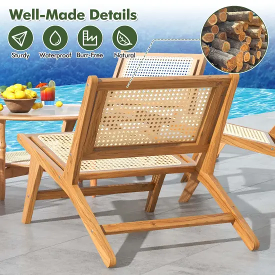 Costway 1/2 PCS Mid Century Modern Teak Wooden Chair with Handwoven Rattan Seat & Backrest {6}