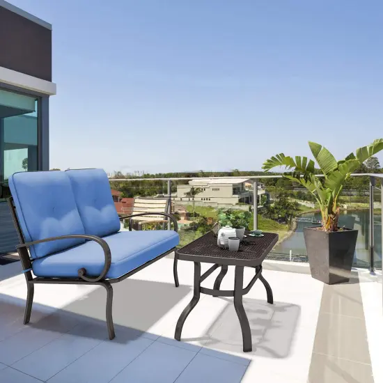 Costway 2PC Patio LoveSeat Coffee Table Furniture SetBench W/ Cushions {7}