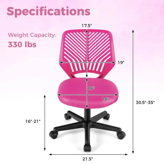 Costway Height-adjustable Ergonomic Kids Desk Chair with Universal Casters Working Chair Blue/Black/Grey/Pink {3}