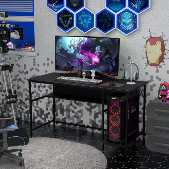 Costway 55'' Computer Desk w/ Charging Station Home Office PC Desk w/ 4 Power Outlets {4}