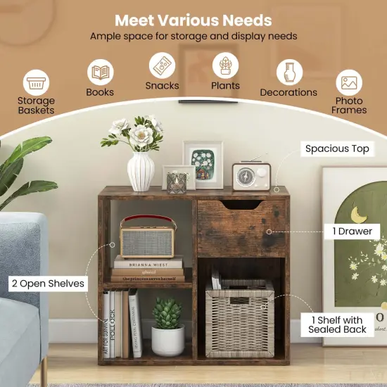 Costway 1/2 PCS 3-Cube Bookshelf 2-Tier Open Shelf Bookcase with Drawer Home Storage Organizer {6}