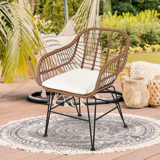 Costway 3PCS Patio Rattan Bistro Set Coffee Table Armchair Garden {8}