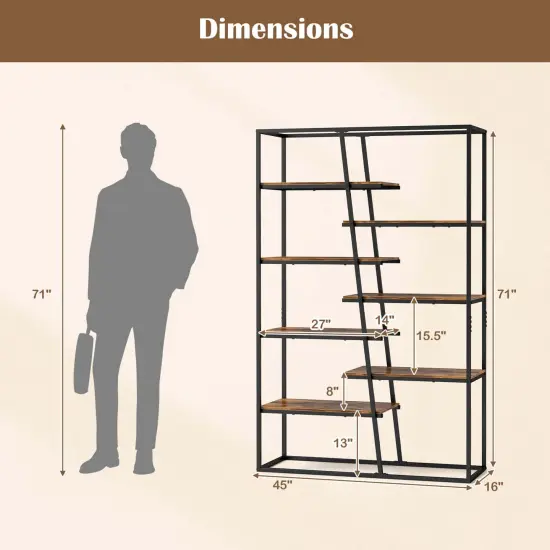 Costway 71" Tall Bookshelf with Heavy-duty Metal Frame 7-Tier Industrial Etagere Bookcase {3}
