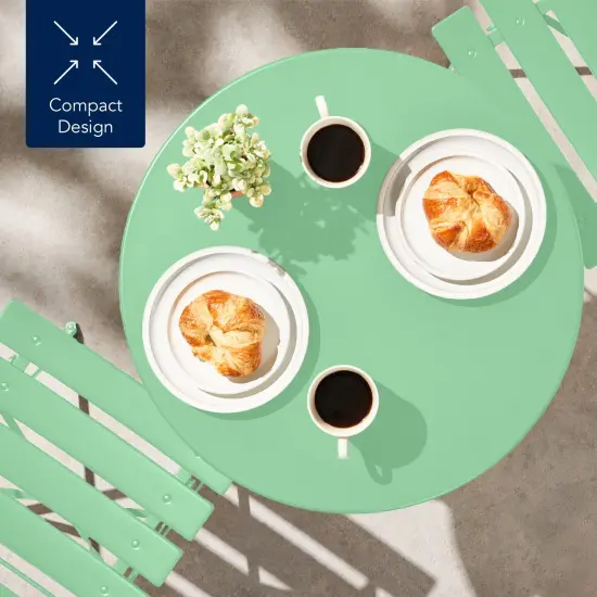 Best Choice Products 3-Piece Small Bistro Set, Folding Patio Furniture Set of 2 Chairs and Table Mint Green {6}