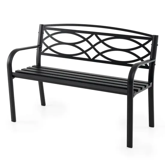 Costway Outdoor Bench 45.5" Patio Garden Bench with Backrest Curved Armrests for Backyard {2}