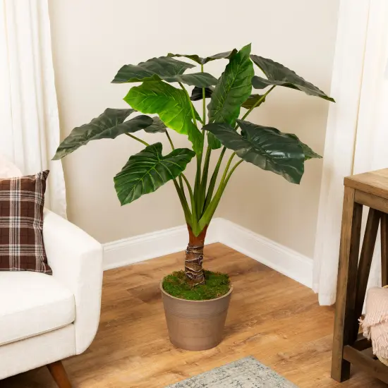 Northlight Potted Green Wide Leaf Taro Artificial Floor Plant - 51" {1}