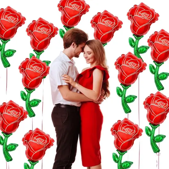 24 PCS Valentines Day Rose Foil Balloons, 12 Inch Rose Flower Shape Balloons Red Rose Aluminum Foil Balloons for Valentines Day Party Decorations Baby Shower Wedding Birthday Party Decor {3}