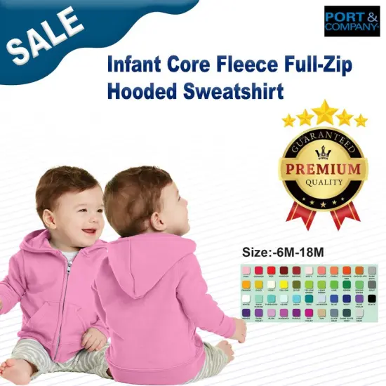 Port & Company&reg; Infant Core Fleece Full Zip Hooded Sweatshirt Candy Pink {3}