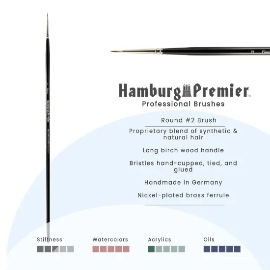 Creative Mark Hamburg Premiere Professional Oil Painting Brushes - Round #2 Oil Paint Brush - Handmade in Germany, Natural & Synthetic Hair Blend, Long Triple-Lacquered Birch Handle {3}