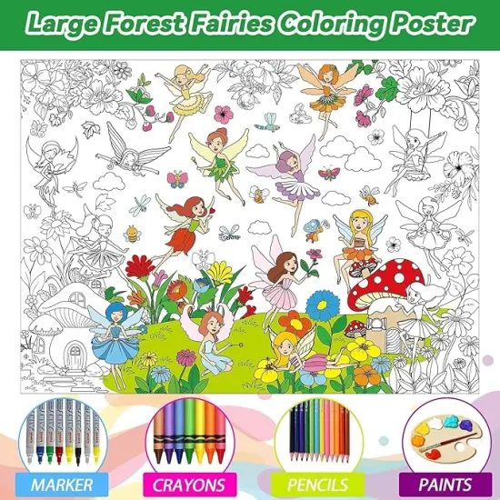 Poster for Kids Giant Coloring Poster Large Fairy Party Flower Coloring Tablecloth Jumbo Coloring Books for Kids Classroom Home Birthday Party Supplies Favor {4}