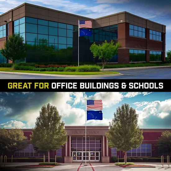 G128 Combo Pack: 20 Ft Telescoping Aluminum Flagpole (Silver) & American and Alaska Flags 3x5 Ft, Both ToughWeave Series Embroidered Polyester | Pole with Flags Included {5}