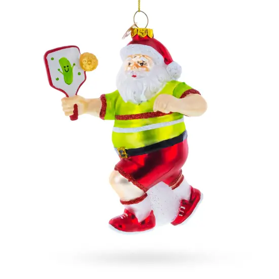 Pickleball Santa Glass Christmas Ornament {1}