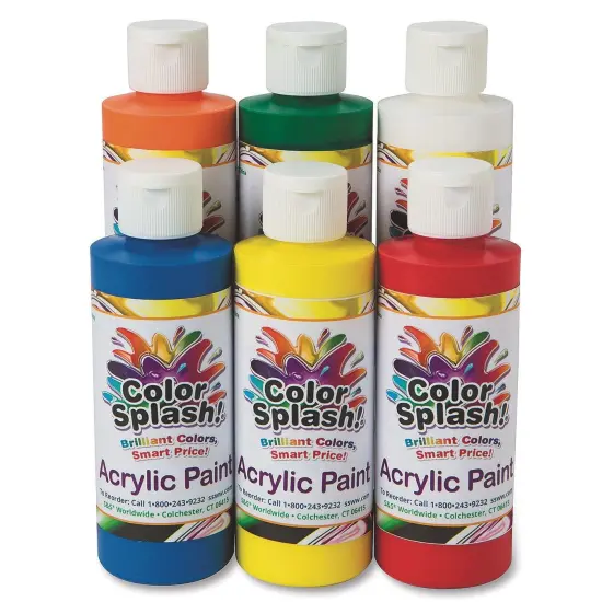 S&S Worldwide Color Splash! Acrylic Paint, 6 Bright Colors, 8-oz Flip-Top Squeeze Bottles, Great for Arts & Crafts, Wood, Paper Mache, Bisque, Metal, Canvas, For Kids & Adults, Non-Toxic, Set of 6. {1}