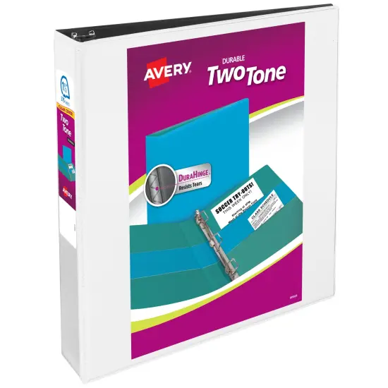 Avery Two-Tone Durable View 3 Ring Binder, 1.5 Inch Slant Rings, White/Black Binder (17287) {1}