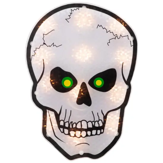 Northlight Lighted Holographic Halloween Skull Window Silhouette - 12" - Clear Lights Silver {3}