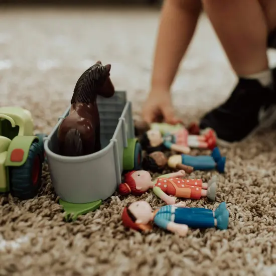 HABA Little Friends Tractor and Trailer - 2 Piece Farm Play Set with Movable Hatch Multicolor {6}