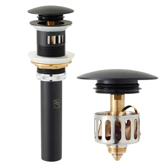 Matte Black Chrome Vessel Sink Drain Pop Up Stopper with Detachable Basket, 2.6 x 8.5 in {1}