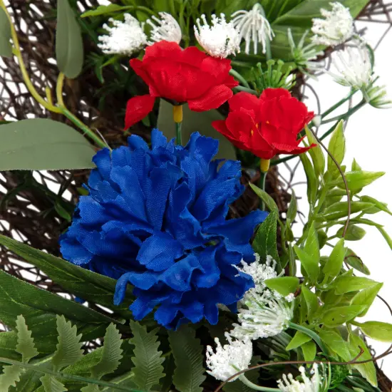 Northlight Americana Buttonbush and Carnation Floral Patriotic Wreath - 24" Red {5}