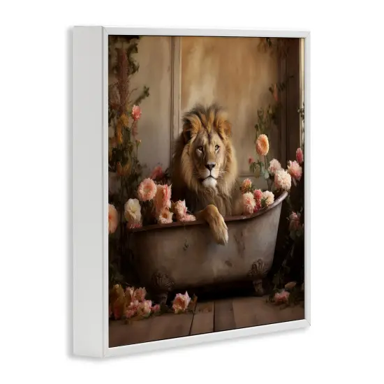 Stupell Industries Lion in Flower Filled Tub Framed Giclee Art White Frame {3}