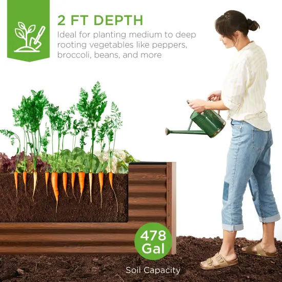 Best Choice Products 8x4x2ft Outdoor Metal Raised Garden Bed, Planter Box for Vegetables, Flowers, Herbs Wood Grain {2}