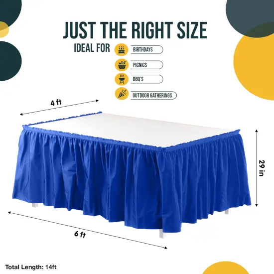 Ruffle Disposable Table Skirt 14 Ft Long Pleated Table Skirts with Adhesive Strip &ndash; Fits 6ft+ Rectangle or Round Tables &ndash; Ideal for Birthday Parties, Gender Reveal, Baby Showers & Event Decorations 6 pack by Exquisite Dark Blue {4}