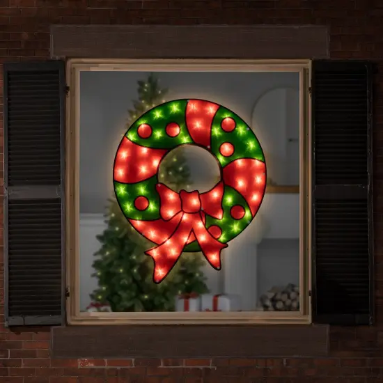 Northlight 23" Lighted Red and Green Christmas Wreath Window Silhouette {4}