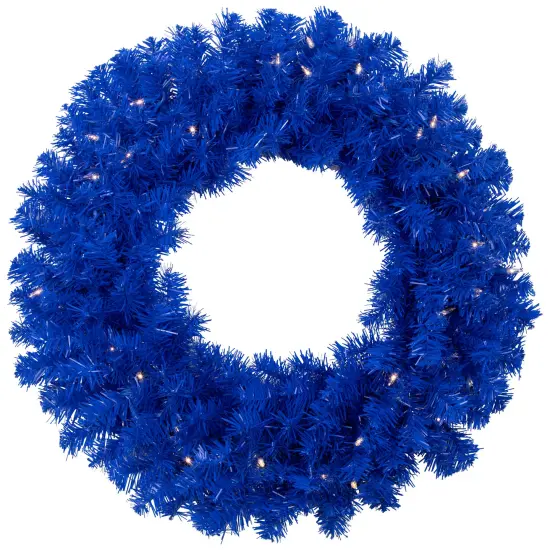 Northlight Pre-Lit Artificial Pine Christmas Wreath - 24" - Royal Blue - Clear Lights {3}