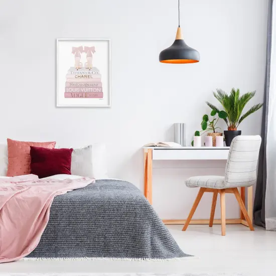 Stupell Industries Chic Shoes Glam Bookstack Framed Giclee Art White Frame {2}