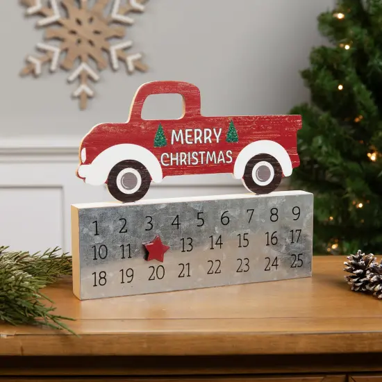 Northlight Merry Christmas Truck Wooden Advent Calendar - 9" Red {1}