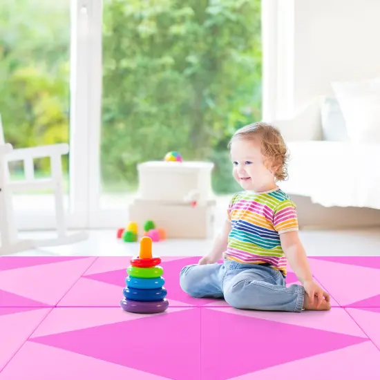 8 Feet PU Leather Folding Gymnastics Mat with Removable Zippered Cover and Hook and Loop Fasteners Pink {5}