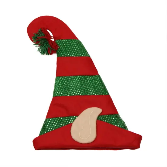 Northlight 22" Red and Green Striped Sequin Unisex Adult Christmas Elf Hat - One Size {4}