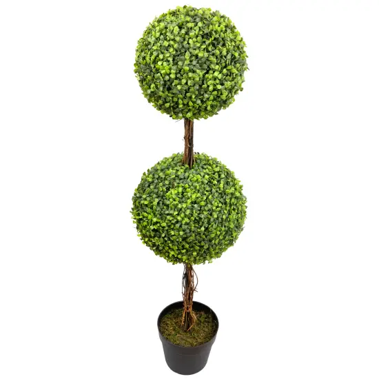 Northlight Two-Toned Double Sphere Artificial Boxwood Topiary Potted Plant - 48" Green {5}