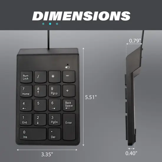 Insten USB Numeric Keypad, Portable Mini Wired Numpad, 18 Keys Accounting Number Keyboard Extension, For Laptop Desktop Computer PC, Black {7}