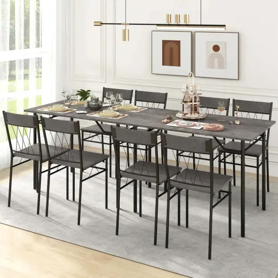 Costway 5PCS Dining Table Set for 4 Rectangular Kitchen Table & 4 Chairs with Metal Frame Cement Gray/Black {5}