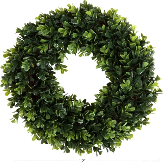 12-Inch Boxwood Wreath - Round UV Resistant Artificial Spring, Summer, Fall, or Winter Wreath - Indoor/Outdoor Wreaths for Front Door {3}